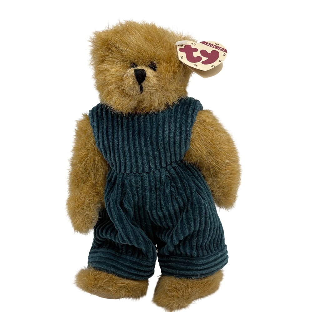 Ty Attic Treasures Oscar the Bear 1993‎ Style 6025 Teal Overalls MWMT Retired